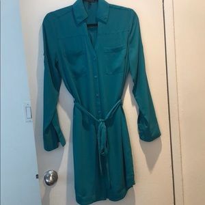Express teal portifino shirt dress with tie belt